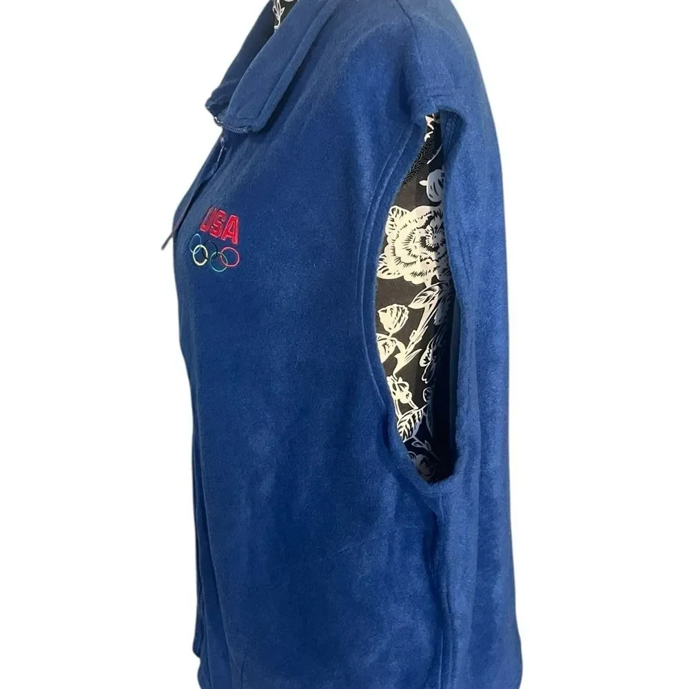 Vintage Authentic Team USA Olympic Committee Full Zip Blue Fleece Vest Size XXL